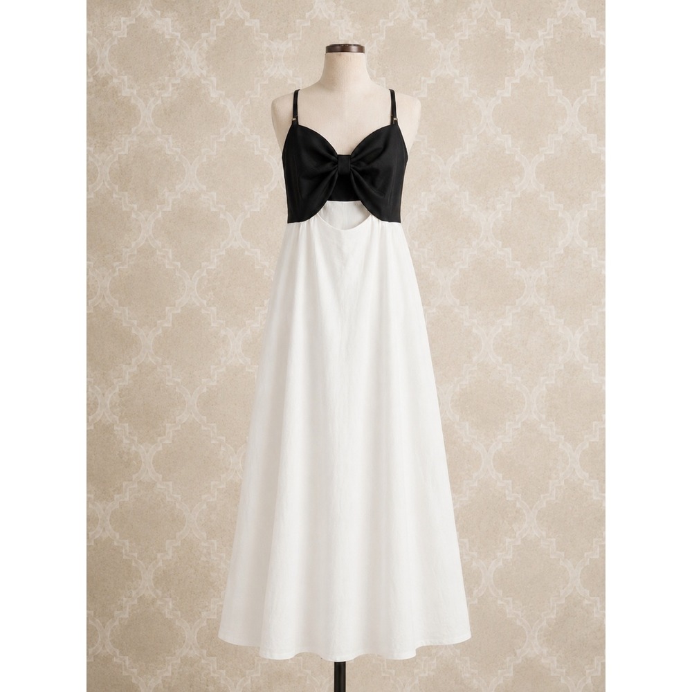 Aron & Amber Linen Cotton Bow Cutout Maxi Dress L